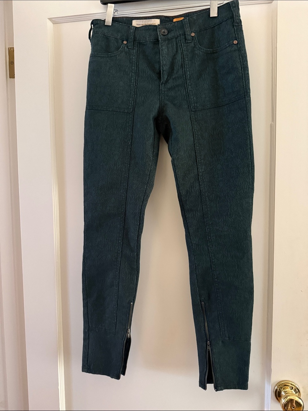 Pilcro and the Letterpress Dark Teal Green Skinny Pants with Ankle Zips